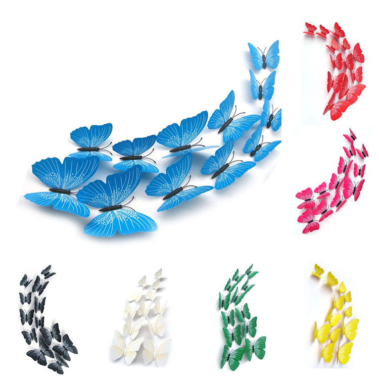 Різнокольорові метелики для декору / магніт + скотч / 12 шт