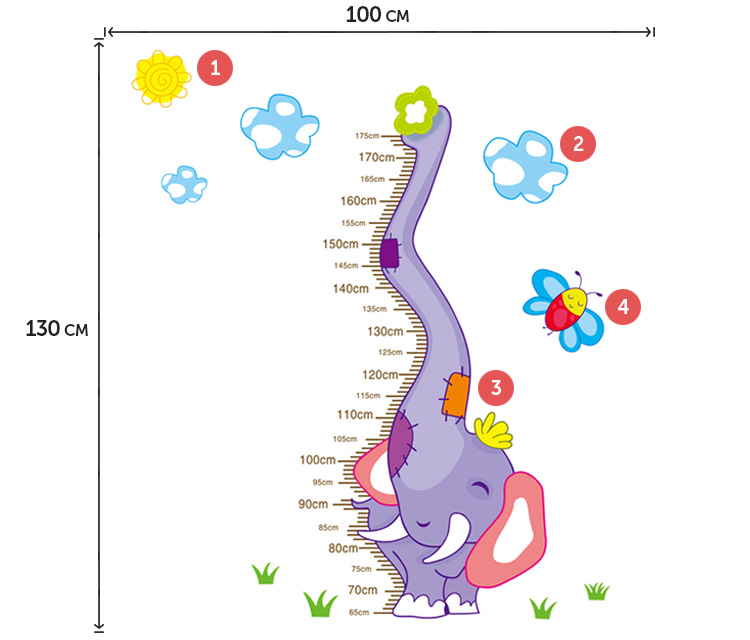 Стікер зростомір зі слоном на стіну в дитячу