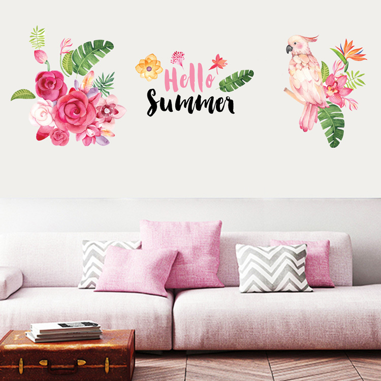 Цветные наклейки попугая в гостиную