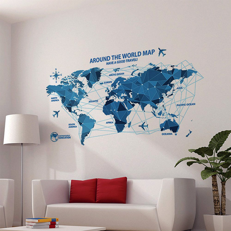 Виниловая наклейка карты мира в офис