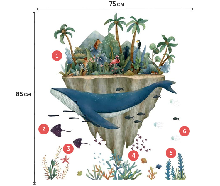 Вінілова наклейка кита і гори на стіну