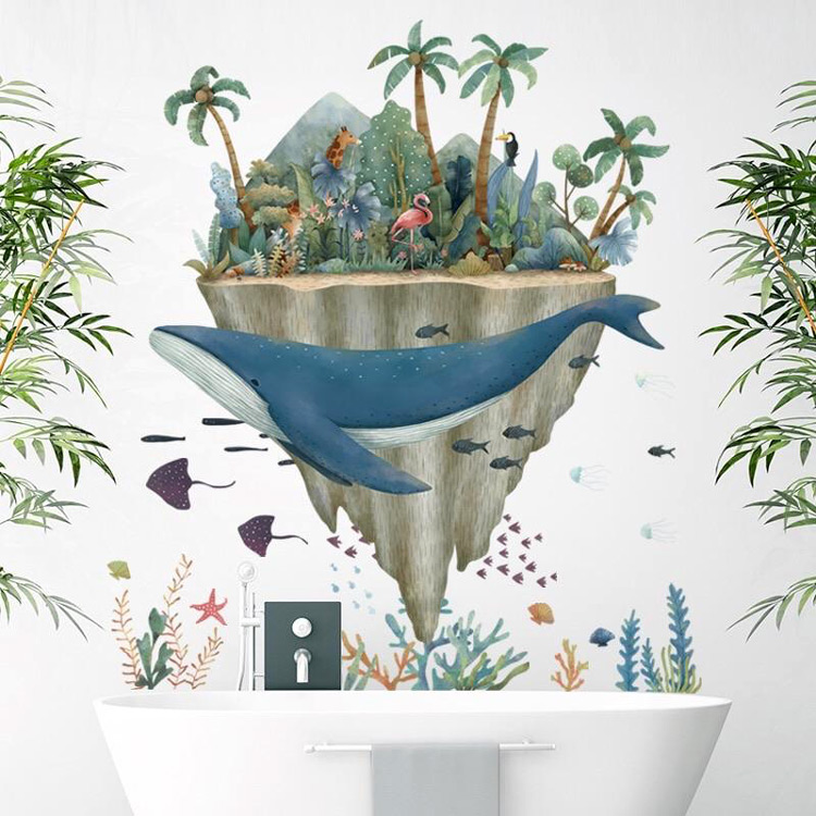 Вінілова наклейка кита і гори на стіну