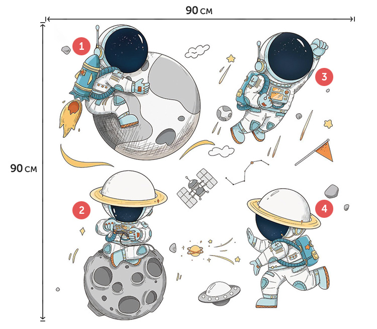 Вінілова наклейка на стіну з космонавтами