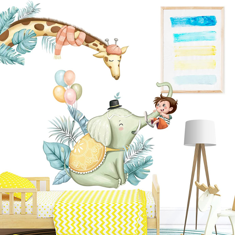 Вінілова наклейка жираф і слон