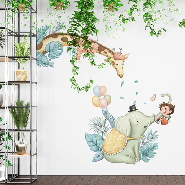 Вінілова наклейка жираф і слон