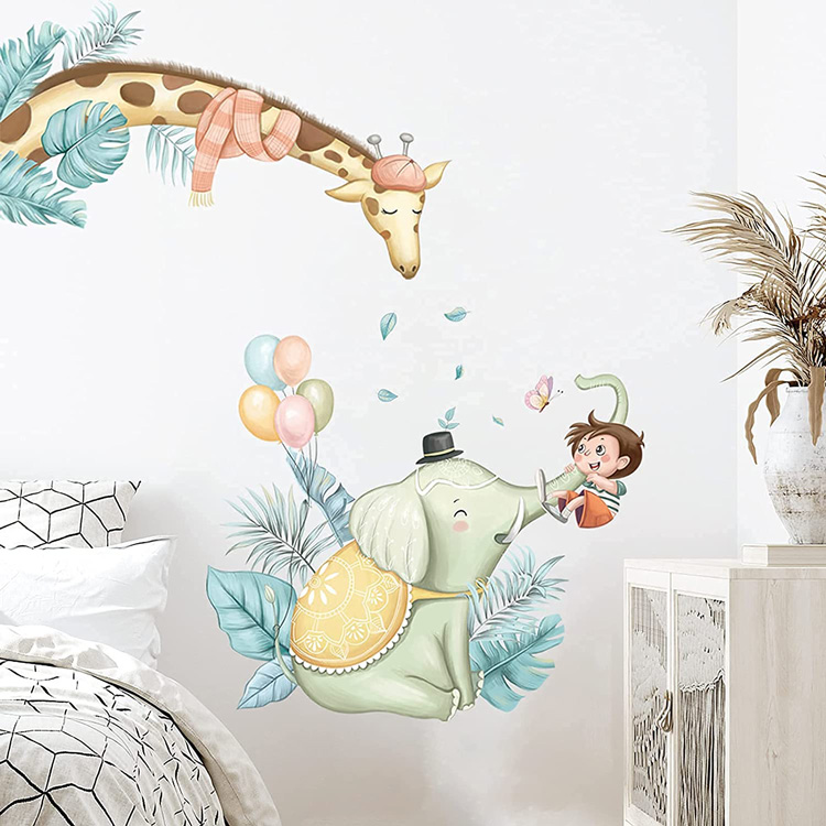 Вінілова наклейка жираф і слон