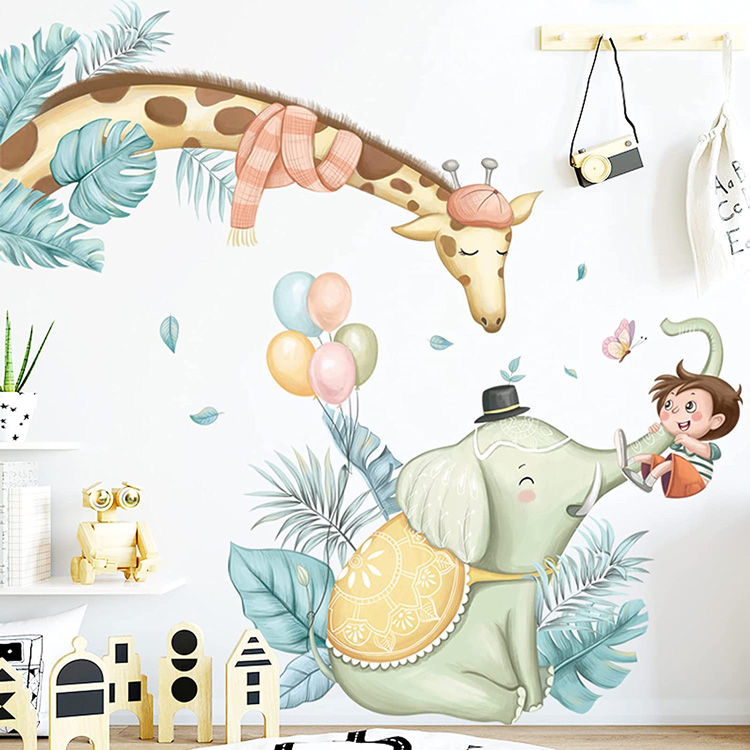 Вінілова наклейка жираф і слон