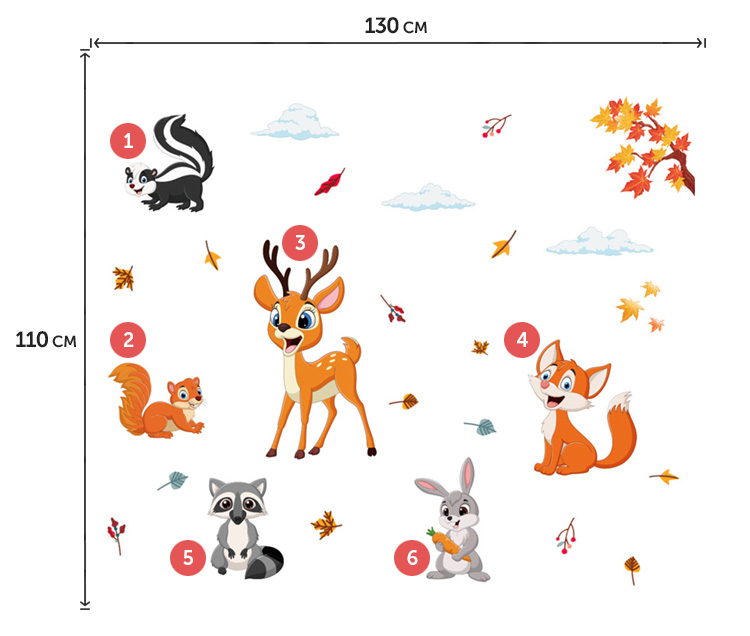 Виниловые наклейки лесных животных на стене