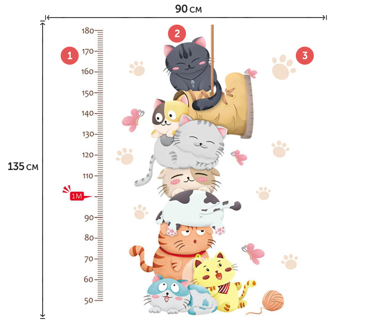 Вініловий ростомір-наклейка з кішками
