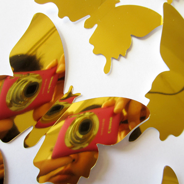 Зеркальные бабочки для декора / скотч / 12 шт