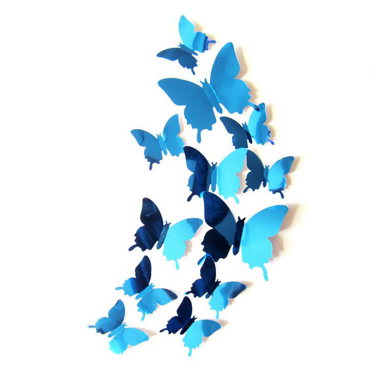 Зеркальные бабочки для декора / скотч / 12 шт
