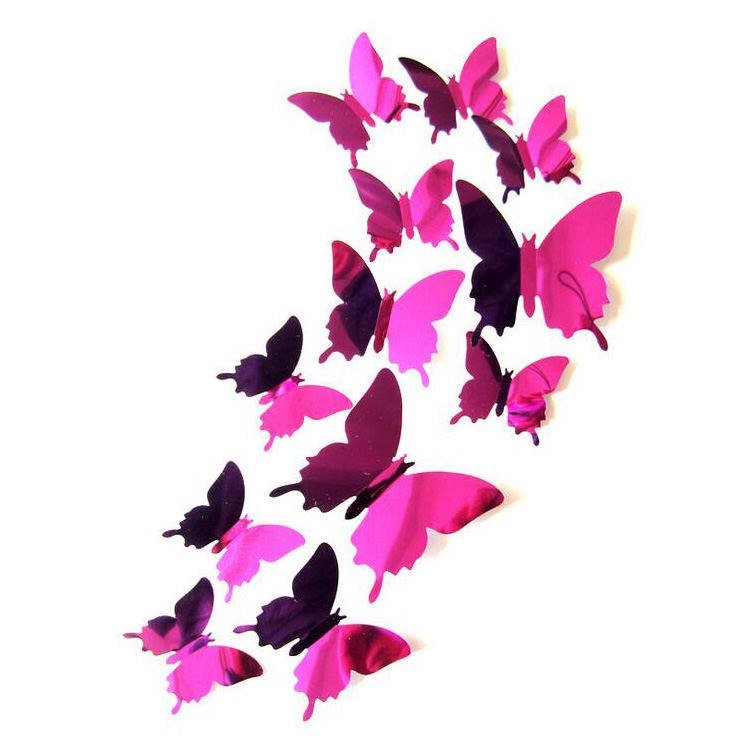 Зеркальные бабочки для декора / скотч / 12 шт