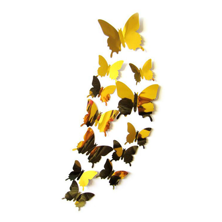 Зеркальные бабочки для декора / скотч / 12 шт