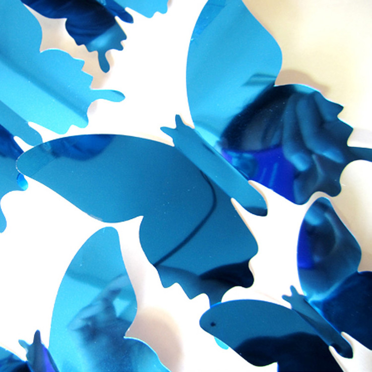 Зеркальные бабочки для декора / скотч / 12 шт